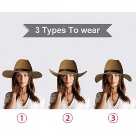 Sun Hats Womens Sun Hat with Wind Lanyard UPF Beach Packable Summer Cowboy Sun Straw Hats for Women Men - 001_khaki - C8194XD...