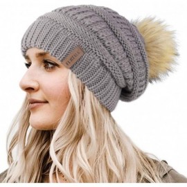 Skullies & Beanies Womens Winter Knit Slouchy Beanie Hat Warm Skull Ski Cap Faux Fur Pom Pom Hats for Women - CX185XNZ5RG $21.61