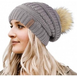 Skullies & Beanies Womens Winter Knit Slouchy Beanie Hat Warm Skull Ski Cap Faux Fur Pom Pom Hats for Women - CX185XNZ5RG $11.79