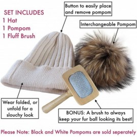 Skullies & Beanies Winter Hat Beanie with Real Fur Pom Pom Decorations. - Beige Hat - CE182ELC9CL $18.39