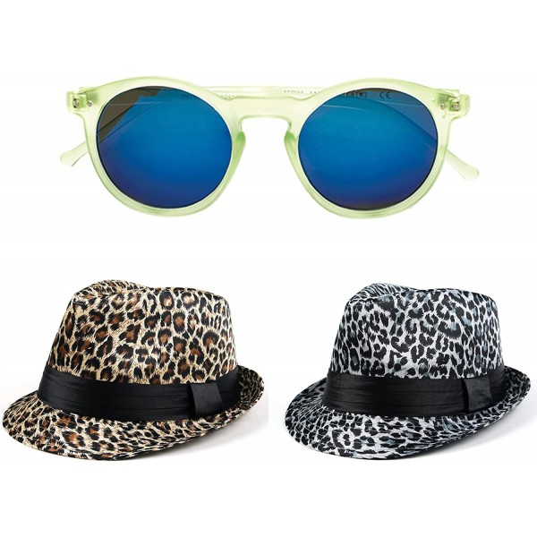 Fedoras Cat Eye Retro Fashion Sunglasses - 2pcs Gold & Blue & P2122 - C2187DNWASL $10.44