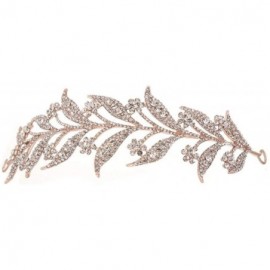 Headbands Bridal Leave Gold Tone Rhinestone Party Crown Headpiece Hair Tiara Leaves Crowns(54) - CZ18D84SCWU $10.17