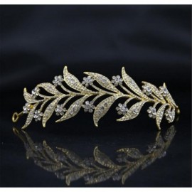 Headbands Bridal Leave Gold Tone Rhinestone Party Crown Headpiece Hair Tiara Leaves Crowns(54) - CZ18D84SCWU $10.17