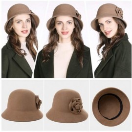 Bucket Hats Womens Wool Blend Winter Bucket 1920s Vintage Derby Hat Fedora Round Fall Bowler 55-59cm - 00790-camel - CZ18YRIR...