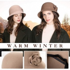 Bucket Hats Womens Wool Blend Winter Bucket 1920s Vintage Derby Hat Fedora Round Fall Bowler 55-59cm - 00790-camel - CZ18YRIR...