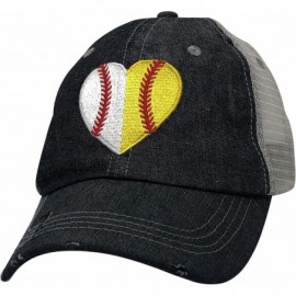 Baseball Caps Embroidered Heart Ball MOM Softball Mom Baseball Mom Mesh Trucker Style Hat Cap Dark Grey - CE18R6IUSOQ $19.28