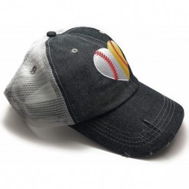 Baseball Caps Embroidered Heart Ball MOM Softball Mom Baseball Mom Mesh Trucker Style Hat Cap Dark Grey - CE18R6IUSOQ $19.28