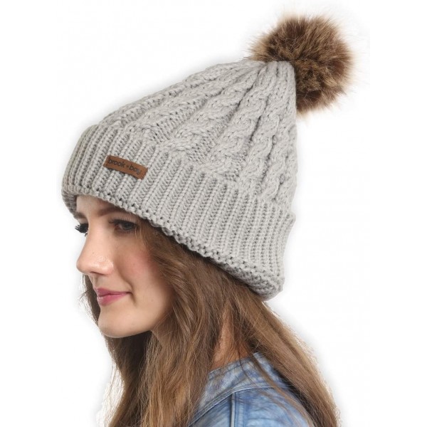 Skullies & Beanies Women's Beanies - Pearl With Faux Fur Pom - CX1854K4HGY $9.93