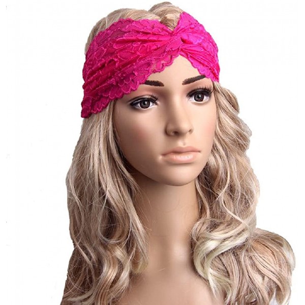 Headbands Women Lace Retro Turban Twist Head Wrap Headband Headscarf - Hot Pink - CL1283YLUC3 $8.72