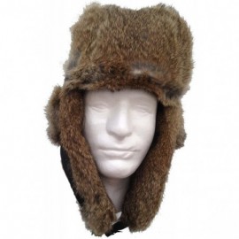 Bomber Hats Black Nylon Real Tan Rabbit Fur Trooper Trapper Aviator Hat - C311QN7LVN1 $33.11