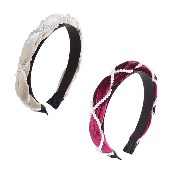 Headbands Knotted Headband Fashion Headpiece - Wine Red+grey White - CZ18W5I2X2R $12.18