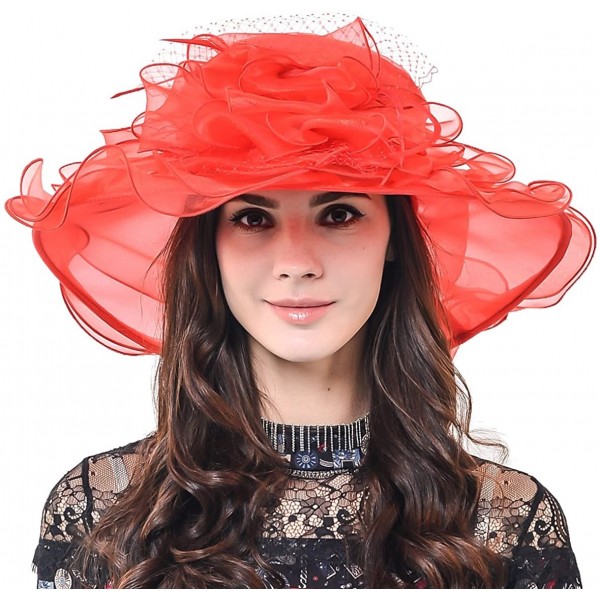 Sun Hats Fascinators Kentucky Derby Church Dress Large Floral Party Hat - Veil Red - C411Y8HC2DV $22.40