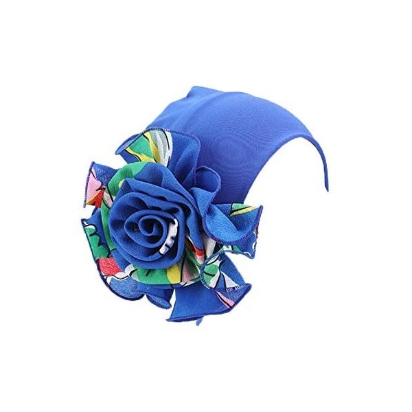 Skullies & Beanies Stretchy Patients Bandanas African Hairband - Bamboo Fiber Blue Flower Stretch Cap - C018WMNWKKN $12.86