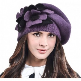 Berets Lady French Beret 100% Wool Beret Chic Beanie Winter Hat HY023 - Purple - C212NZYWYLQ $12.09