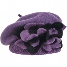 Berets Lady French Beret 100% Wool Beret Chic Beanie Winter Hat HY023 - Purple - C212NZYWYLQ $12.09