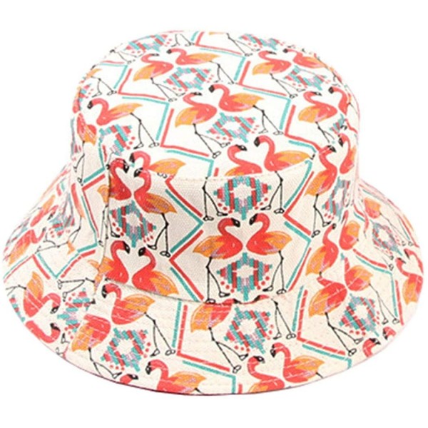 Bucket Hats Flamingo-Bucket-Hat Printed Sun-Hat Reversible with Summer Women - Beige - CO18S7NSNAA $11.50