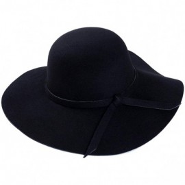 Fedoras Women Vintage Wide Brim Floppy Warm Fashion Felt Hat Trilby Bowler - Black - CX189XS8KZS $32.68