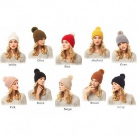 Skullies & Beanies Me Plus Women Fashion Fall Winter Soft Cable Knitted Faux Fur Pom Pom Beanie Hat - Solid Chenille - Beige ...