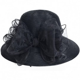 Bucket Hats Lady Derby Dress Church Cloche Hat Bow Bucket Wedding Bowler Hats - Black - CX12N8VT95Q $19.47