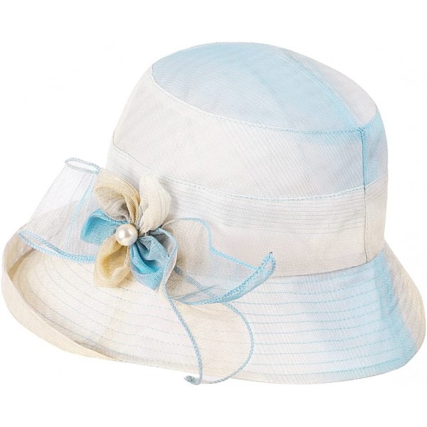 Sun Hats Women Derby Church Dress Sun Hats Wide Brim Flounce Cocktail Tea Party Bridal Dress Wedding Girls - Blue - CT18E9RE9...