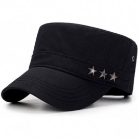 Baseball Caps Unisex Solid Brim Flat Top Cadet Caps Adjustable Snapback Corps Military Stylish Flat Top Hats with Stars Besid...