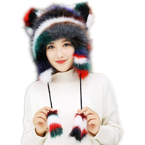 Skullies & Beanies Winter Faux Fur Hat Ear Warmer Cute Animal Hood Hat Cap for Womens Girls - Multicolor - CU18LL9000O $20.61