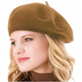 Berets Womens Solid Color Beret 100% Wool French Beanie Cap Hat - Khaki - C518O6I3YK2 $10.04