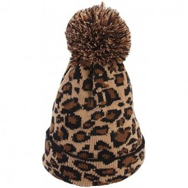 Skullies & Beanies Womens Winter Hats Unisex Leopard Print Cuffed Beanie Soft Warm Slouchy Cap with Fur Pom Hat - Pink - CJ18...