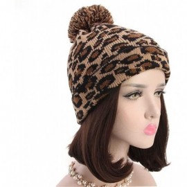 Skullies & Beanies Womens Winter Hats Unisex Leopard Print Cuffed Beanie Soft Warm Slouchy Cap with Fur Pom Hat - Pink - CJ18...