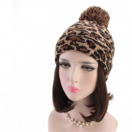 Skullies & Beanies Womens Winter Hats Unisex Leopard Print Cuffed Beanie Soft Warm Slouchy Cap with Fur Pom Hat - Pink - CJ18...