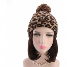 Skullies & Beanies Womens Winter Hats Unisex Leopard Print Cuffed Beanie Soft Warm Slouchy Cap with Fur Pom Hat - Pink - CJ18...