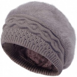 Berets Women's Solid Knit Furry French Beret - Fall Winter Fleece Lined Paris Artist Cap Beanie Hat - A-tan - CY18QI5YZQM $9.04