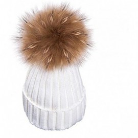 Skullies & Beanies Womens Girls Warm Winter Raccoon Fur Pom Pom Ball Knit Beanie Skull Hat - White - C6188TEMOOA $11.73