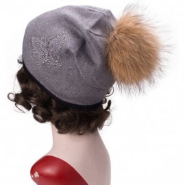 Skullies & Beanies Womens Cashmere Wool Beanie Skull Ski Cap Winter Hat Butterfly T301 - Gray - CG188AYC5AM $18.45