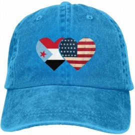 Skullies & Beanies South Yemen Flag and American Flag Cute Unisex Washed Cap Adjustable Dad's Denim Baseball Cap - Blue - CE1...