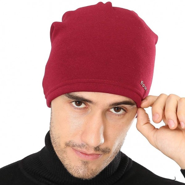 Skullies & Beanies Cotton Slouchy Beanie Hat Men Women Unisex Baggy Lightweight Hip-Hop Skull Cap - Wine Red - C818XGN9IAL $1...