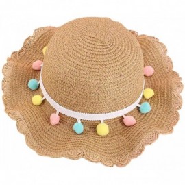 Sun Hats Girls Flower Straw Hat Large Brim Beachwear Sunhat Floral Tea Party Cap - Khaki C - CH196WT0TI5 $9.37