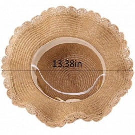 Sun Hats Girls Flower Straw Hat Large Brim Beachwear Sunhat Floral Tea Party Cap - Khaki C - CH196WT0TI5 $9.37