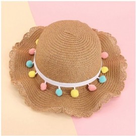 Sun Hats Girls Flower Straw Hat Large Brim Beachwear Sunhat Floral Tea Party Cap - Khaki C - CH196WT0TI5 $9.37