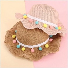 Sun Hats Girls Flower Straw Hat Large Brim Beachwear Sunhat Floral Tea Party Cap - Khaki C - CH196WT0TI5 $9.37