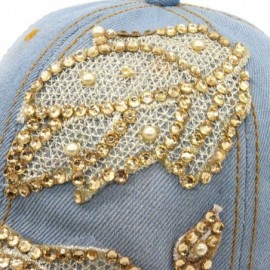 Baseball Caps Bling Women Baseball Cap Flower Snapback Rhinestone Sun Hats Adjustable Denim Jeans Hat - Yh3104 - CM1966KCYA9 ...
