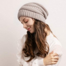 Skullies & Beanies Winter Beanie Hats for Women Cable Knit Fleece Lining Warm Hats Slouchy Thick Skull Cap - Mix Khaki - C918...
