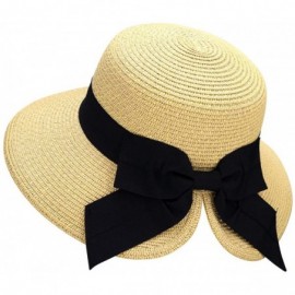 Sun Hats Women's Lightweight Foldable/Packable Beach Sun Hat w/Decorative Bow - Beige Sun Hat - CK180WXICU2 $23.51