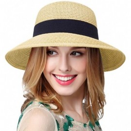 Sun Hats Women's Lightweight Foldable/Packable Beach Sun Hat w/Decorative Bow - Beige Sun Hat - CK180WXICU2 $23.51