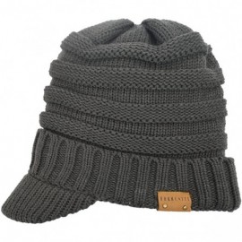 Skullies & Beanies Men Stripe Knit Visor Beanie Hat for Winter - B320-grey - CL186Q3DDOH $11.30