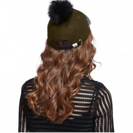 Baseball Caps Women's Faux Fur Pom Pom Baseball Cap - Olive - CR12N2I28XN $14.39