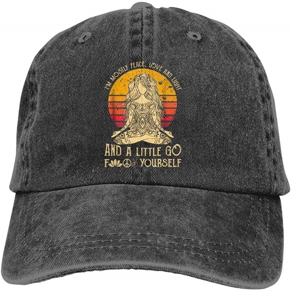 Baseball Caps I'm Mostly Peace Love and Light and A Little Go Yoga Classic Vintage Denim Caps - Black - C918QHAC4YN $25.68