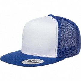 Baseball Caps Yupoong 6006 Flatbill Trucker Mesh Snapback Hat with NoSweat Hat Liner - White Front/Royal - C118O80T6ZR $11.51