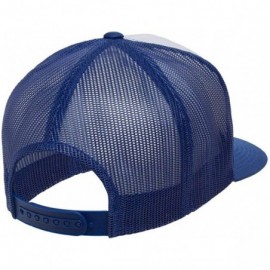 Baseball Caps Yupoong 6006 Flatbill Trucker Mesh Snapback Hat with NoSweat Hat Liner - White Front/Royal - C118O80T6ZR $11.51