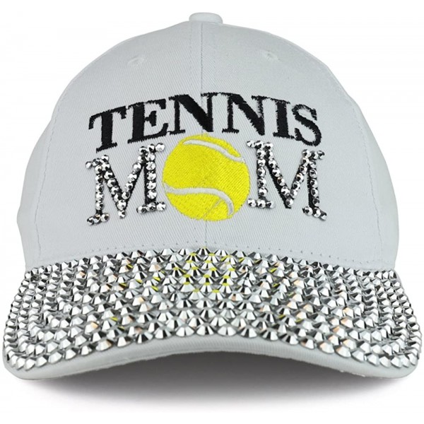 Baseball Caps Tennis Mom Embroidered and Stud Jeweled Bill Unstructured Baseball Cap - White - CV18868NU32 $15.96